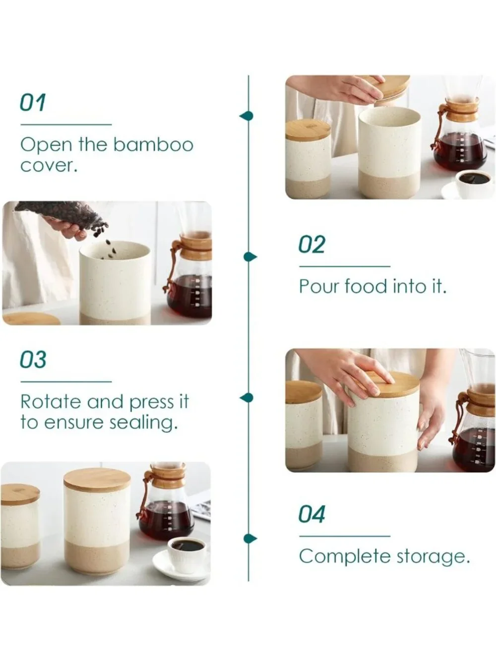 Stylish Ceramic Kitchen Canister Set of 3 with Airtight Wood Lids for Food